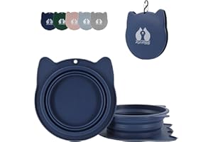 RUNROLE 2-in-1 Foldable Silicone Dog Travel Bowls, Slot Together and Use Separately, Pet Travel Water Food Bowls Set, 600ML+ 800ML (Navy)