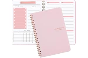 Moseem Weekly Planner Notebook, Undated A5 Daily To Do List Diary,Weekly Goals Planner with Habit Tracker 52 Weeks Planning for College Work Adhd Planner(Pink)
