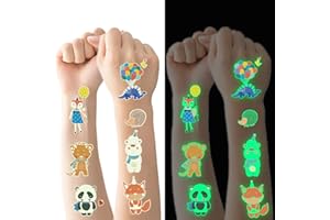 FLYFTREY Tatuaggi Temporanei per Bambini, 20 Fogli Luminous Adesivi Tatuaggi Finti, Tatuaggio Set de Temi Animale, Ragazzo Ragazza Compleanno Festa Giochi Regalini Giocattoli