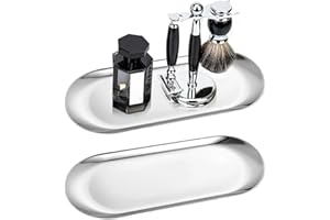 HFDONGL 2 Stück Dekotablett Deko Tablett Länglich Kleines Tablett Silber Dekoschale Ablageschale Edelstahl Spiegeltablett für Dessert Kosmetik Schmuck Kerzen