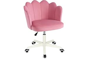 GROWNEER Velvet Office Desk Chair with Tufted Barrel Back, Adjustable Swivel Vanity Chair with Armrests, 136 kg Load, Ergonomic Padded Seat for Home Office, Bedroom or Study (Pink)