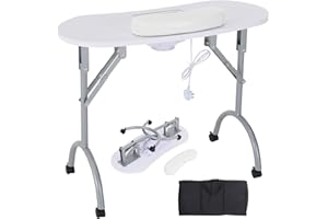 WARMIEHOMY Portable Manicure Nail Table Mobile Folding Desk Professional Nail Art Beauty Salon Black With Carry Bag and Dust Cleaner, White, 90 x 40 x 72cm