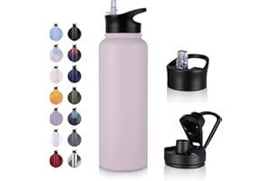 UMBFUN Edelstahl Trinkflasche - 1.2L - mit Strohhalm,Auslaufsicher,Kohlensäure Geeignet,BPA frei Thermosflasche(+2 Deckel) Vakuum Doppelwandisolierung für Sport,Reisen,Camping,Schule,Fahrrad,Gym