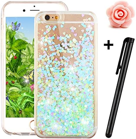 iPhone 5 5S Glitter Case,Tebeyy Transparent Clear Floating Sparkle Hearts Liquid Bling Case for iPhone SE,Luxury Cute 3D Creative Moving Love Hearts Stars Hard Protective Shell for Apple iPhone SE/5 5S-Blue Love