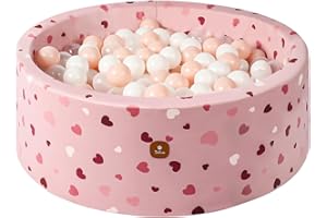 Dodozen Soft Ball Pit 90x30cm/200 ∅ 7cm Balls for Babies and Children - High Resilience Foam - Super Soft Velvet - Removable Cover - Sweetheart: White/Transparent/Pink