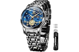 OLEVS Hommes Doré Argent Chronographe Montre Quartz Business Montre De Luxe en Acier Inoxydable éTanche Night Light Moon Phase