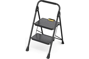 KINGRACK Escabeau à 2 marches en Acier Robuste avec Larges pédales antidérapantes, Main Courante, Design de Verrouillage sécurisé, Passe Les Tests de Charge de 362,9 kg, échelle Pliable Portable pour