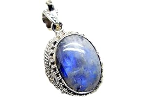 55CARAT Gemsyogi Collier ovale en argent véritable pierre de lune arc-en-ciel pour femme