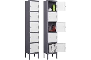 Sightlife Armario Taquilla Vestuario Metalicas Armario de Metal 5 Puertas Casillero Organizador Almacenaje para empleados, hogar, Oficina, Escuela, 168x30.5x30.5cm