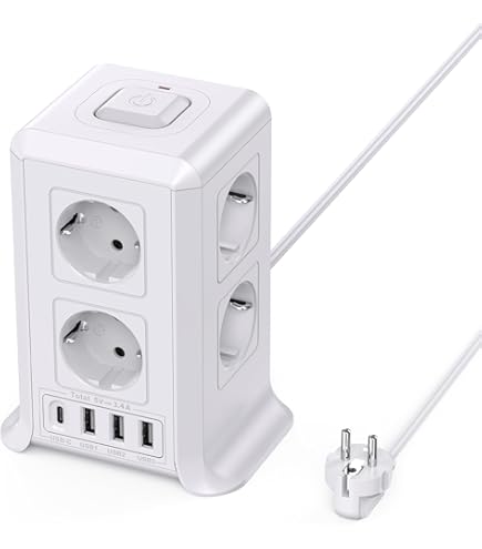 TESSAN Meervoudig Stopcontact met USB C, 8 voudige Stekkerdoos