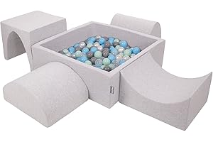 KiddyMoon Spielplatz Aus Schaumstoff Mit Quadrat Bällebad (300 Bälle) Ballgruben Für Babys Spielbad Hindernisläufen, Hergestellt In EU, Hellgrau:Perle/Grau/Transparent/Babyblue/Minze