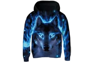 AIDEAONE Bluza z kapturem z kapturem z polarem z nadrukiem 3D dla dzieci i młodzieży z kieszenią na pas, drewno, 11-14 lat