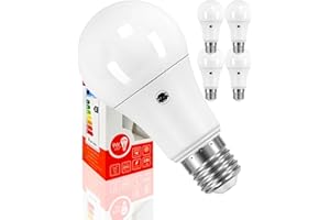 Bratek 4 Lampadine Crepuscolari a Doppio Sensore da Esterno E27 LED A60 9W 4000k - Lampade Crepuscolare da Esterno Luce Naturale - 820 Lumen Equivalenti Lampadine 60W a Incandescenza o 45W Alogene