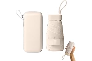 LPMXYW Mini Folding Umbrella with Storage Box - 6 Ribs, Compact, Travel Umbrella - Small, Sycamore Rice Color, UV Protection, Lightweight, Compact for Women & Girls