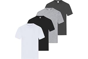 THE ESSENTIALS WARDROBE Boys T-Shirt 4 Pack Multicoloured T-Shirts for Boys Kids Lightweight Soft Comfort Fit Tee Crew Neck Multipack Cotton T-Shirts - Sizes 2-13 Years