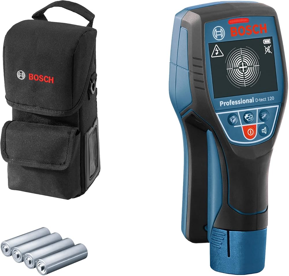 Bosch Professional D-tect 120 Duvar Tarama Cihazı (Tarama alanı: 120 mm, Akım geçen ve geçmeyen kabloların, metal, plastik boruların bulunması, USB-C kablosu, 4 x AA pil, Akü Adaptörü, Taşıma Çantası)