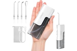 COSLUS Mini Jet Dentaire Hydropulseur Portable: Design Compact et Sans Fil, 4 Modes IPX7, Idéal pour Appareil Dentaire, Orthodontie et Dents Sensitives, Usage Nomade, Gris Blanc, T40