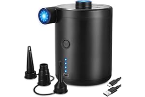 ZAXIVA Inflador Eléctrico Colchón Portátil 4000mAh, Hinchador Rápido, Mini Paddle Surf para Cojines y Camas de Aire, 3 Boquillas