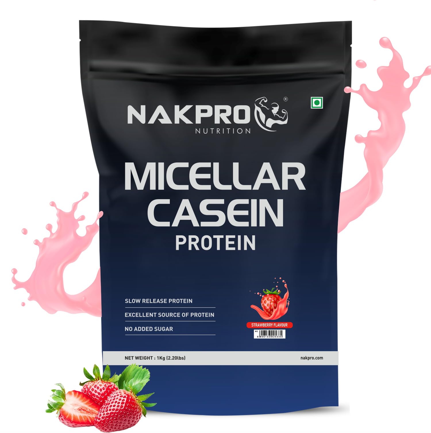 NAKPRO 100% Micellar Casein Protein Supplement |25g Protein, 9.91g EAAs, 4.83g BCAAs| Slow Absorbing Micellar Casein Protein 