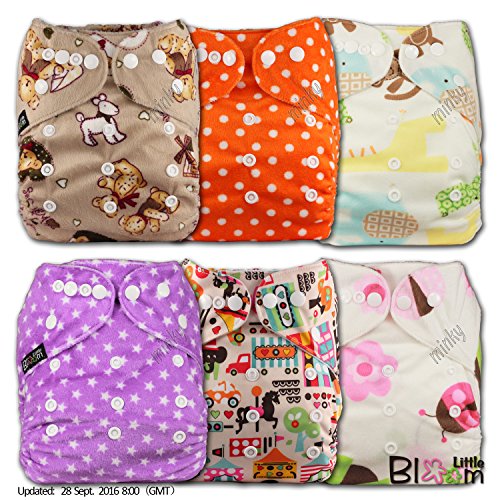 LittleBloom, Reusable Pocket Cloth Nappy, Fastener: Popper, Set of 6, Patterns 606, With 6 Microfibre Inserts, (see "Special Offers and Product Promotions" for Special Offers Detail)