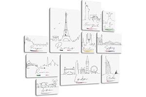 Giallobus - Ensemble de 10 peintures Multi-Panneaux - Ville - Ligne de Ville 2 - Bois MDF - | 2 x 42x29,7cm | 4 x 29,7x21cm | 4 x 21x14,85cm | - Prêt à accrocher - Tableaux