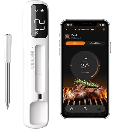 BFOUR Thermomètre à viande sans fil Bluetooth avec double sonde, contrôle par application, étanche IP67, thermomètre de cuisson sans fil pour barbecue, four, rôtisserie BFOUR Thermomètre à viande sans fil Bluetooth avec double sonde, contrôle par application, étanche IP67, thermomètre de cuisson sans fil pour barbecue, four, rôtisserie