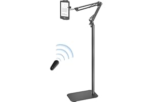 VOLTIFYMAX Tablet Bodenständer mit Kindle Fernbedienung, Verstellbarer Tablet Halterung für Kindle zubehör Paperwhite/Oasis/Kobo, iPad/Pro/Mini, Phone, Samsung Tab, 4.7-13 Zoll (schwarz)