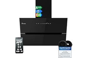 KKT KOLBE Dunstabzugshaube 60 cm | 782 cbm/h Umluft Abluft | Kopffrei | Wandhaube | Schwarz Glas | Smart WiFi App WLAN | RGBW-LED-Beleuchtung | ECCO6005SM