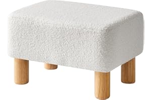 YMYNY prostokątny aksamitny podnóżek, miś z drewnianymi nogami, stołek do siedzenia, drewniany podkładka, mały wyściełany stołek, ławka do wymiany butów, biały 40x29x25 cm