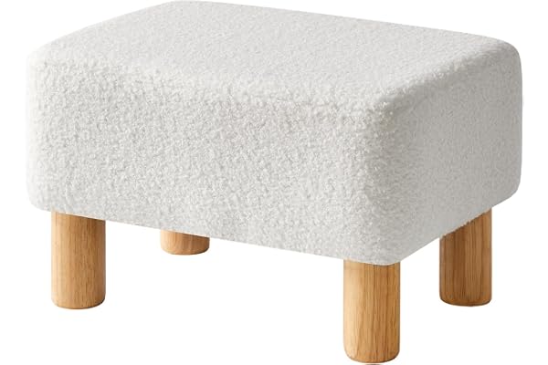 YMYNY Ottoman Poggiapiedi Rektangulär, Ottoman, Poggiapiedi för Sovrum, Poggiapiedi, Teddy Sammet Material, Låg Stöd för Vardagsrum och Entré, 40 x 29 x 25 CM Vit HBD030W