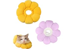DQIUNAX Halskrause Katze, Katzenkragen Leckschutz Weich, 2 Stück Blumenmuster Lila Und Gelb, Für Katzen Mit 3-4 Kg, Kopfumfang 13-24 cm, Weicher Und Bequemer Kragen, Ideal Für Die Pflege Und Erholung
