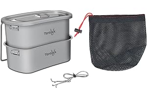 Tentock Camping Cantina de Titanio Portátil Titanio Militar Ultraligero Taza de Cantina Kits de Cocina Multifuncional Utensilios de Cocina al Aire Libre con Asa y Tapa y Cadena Colgante para Picnic Mochilero Trekking