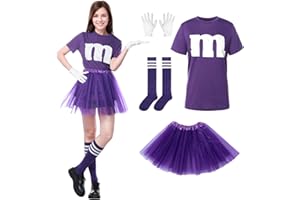 Alaiyaky M und M Kostüm Damen, M Aufdruck Tshirt Faschingskostüme Damen Lustig GruppenKostüm M T Shirt mit Tutu Handschuhe Streifensocken, Karneval Kostüm MM Outfits für Faschings
