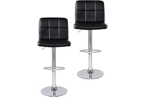 dibea - Set di 2 sgabelli da bar in finta pelle, girevoli a 360°, regolabili in altezza, colore: Nero