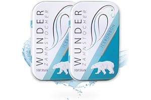 Wunder Zahnstocher - Zahnstocher mit Geschmack - EIS Bonbon - 200 Stück in Metallbox - intensiver Geschmack - frischer Atem - gegen Nägelkauen & Mundgeruch - Rauchentwöhnung - zuckerfrei