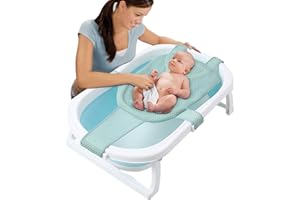 KONESKY Baby Bath Net, Non Slip Adjustable Newborn Baby Bath Seat with 5 Safety Support Corner, Soft and Comfortable Baby Bath Shower Accessories with Sponge Cushion for Safe Bathing Experience 0-12 Months