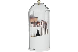 WVacFre Make-up-Pinselhalter-Organizer mit Deckel, 360° drehbar, transparent, staubdicht Make-up-Pinsel-Organizer für Schminktisch, Schreibtisch, Badezimmer, Arbeitsplatte(Weiß)
