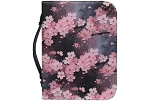 Kuiaobaty Cherry Blossom Print Bible Book Cover with Handle Zipper Book Bag Faux Leather, Pink Flowers Notebook Case for Women Mother