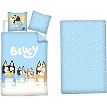 Aymax Bluey Family Bettwäsche Einzelbett - Wendbarer Bettbezug 140x200cm + Kissen 65x65cm
