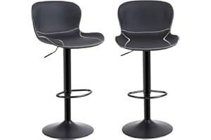 Youhauchair Barhocker 2er Set, Höhenverstellbar aus PU-Leder, wasserdicht und verschleißfest, Barhocker mit Lehne, Drehbarer bar Stool, modern, Schwarz