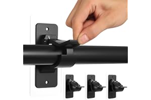HAOCHEN 4 PcsCurtain Pole Holders No Drilling, Self Adhesive Curtain Hooks, Adjustable Self Adhesive Curtain Pole Brackets BlackCurtain Rod Brackets for Bathroom, Bedroom, Home, Windows, Doors