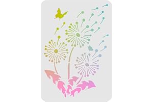 FINGERINSPIRE Stencil per Pittura a Dente di Leone, 29,7 x 21 cm, in plastica, Motivo: Dente di Leone, Riutilizzabile, per dipingere su Legno, Pavimento, Parete e Tessuto