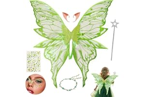 HIQE-FL Ali da Fata per Adulti e Bambini,Fairy Wings Costume,Bastona Magica delle Fate,Adesivi,Flower Wreath,Elf Wings with Elf Ears,Halloween,Carnevale,Festa a Tema
