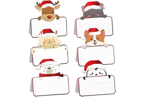 BETESSIN Tischkarten Weihnachten - 48 Stück Platzkarten mit niedlichen Tier Motiven - Weihnachtsdeko Tisch - Namenskarten zum Beschriften - Tischdekoration für Weihnachten