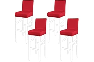 PiccoCasa Set of 4 Bar Stool Covers with Elastic Bottom, Stretch & Removable Dining Chair Covers for Pub Counter - Spandex Height Side Chair Covers Protector Slipcovers Red