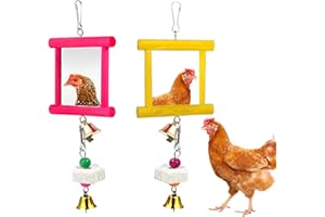 XCNPER Chicken Toys For Hens,2pc Hanging Bell Parrot Chicken Swing Mirror + 2pcs Beak Grinding Stones, Chicken Coop Accessories For Entertainment And Enrichment,Ideal For Backyard Farms And Poultry Wellbeing