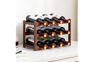 LASIEYO Wooden Wine Rack, 3 Tiers 12 Bottle Free Standing Wine Storage Holder, Retro Minimalist Style Home Decorations Wine Display Shelves for Home Kitchen Bar