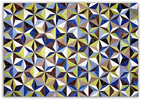 Five Grain Kaleidoscope Patchwork Cowhide Rug W120 x L180 cm White Green Blue Brown Stitched