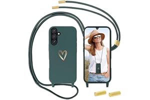 Anfire Mobile Phone Lanyard for Samsung Galaxy S25 FE, MoEvn Necklace Mobile Phone Case with Cord for Hanging, Heart Pattern, Silicone Case, Shockproof Protective Case with Removable Chain for S25 FE
