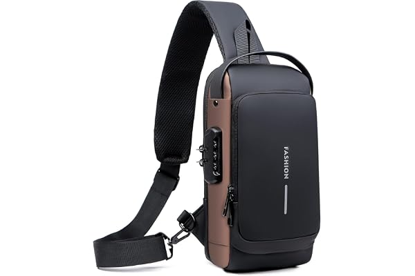 HAN-LBG Axelväskor för män och kvinnor, vattentät bröstväska med USB-laddningsport stöldskydd lösenordslås crossbody ryggsäck liten flex axelväska för vandring cykling löpning resor